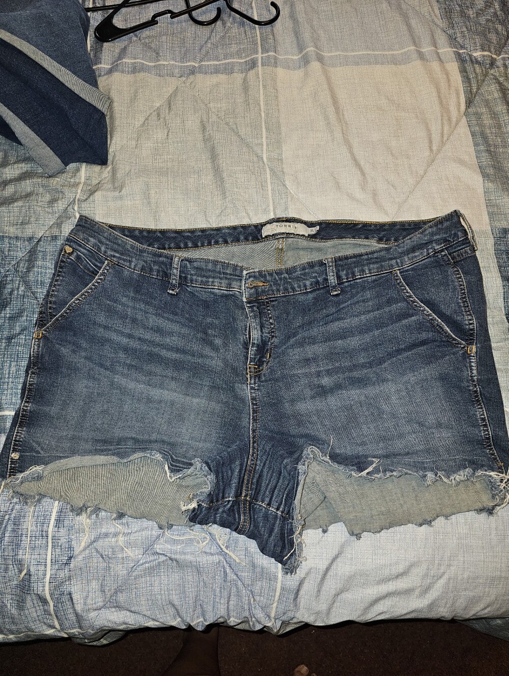 Distressed Denim Women’s Shorts - Blue Heavily worn